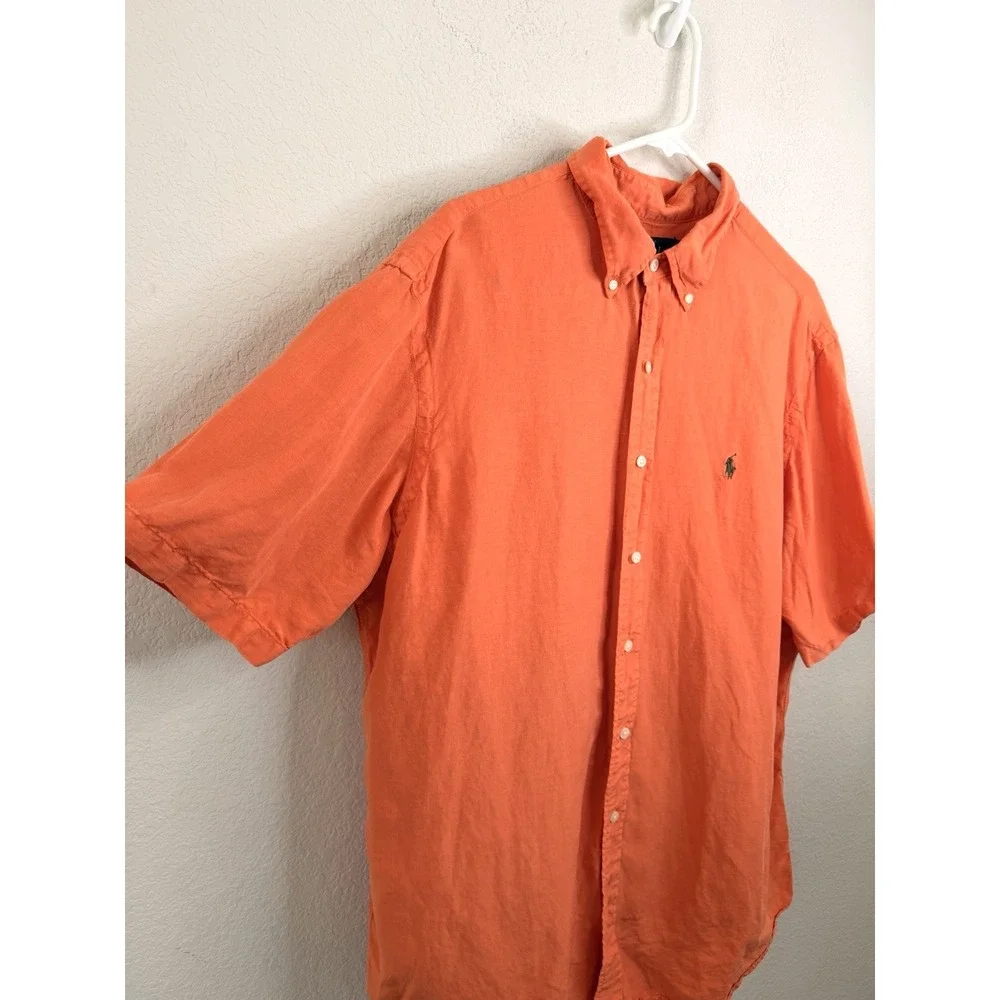Polo Ralph Lauren Linen Silk‎ Shirt XL Orange Classic Fit Button Down Coastal